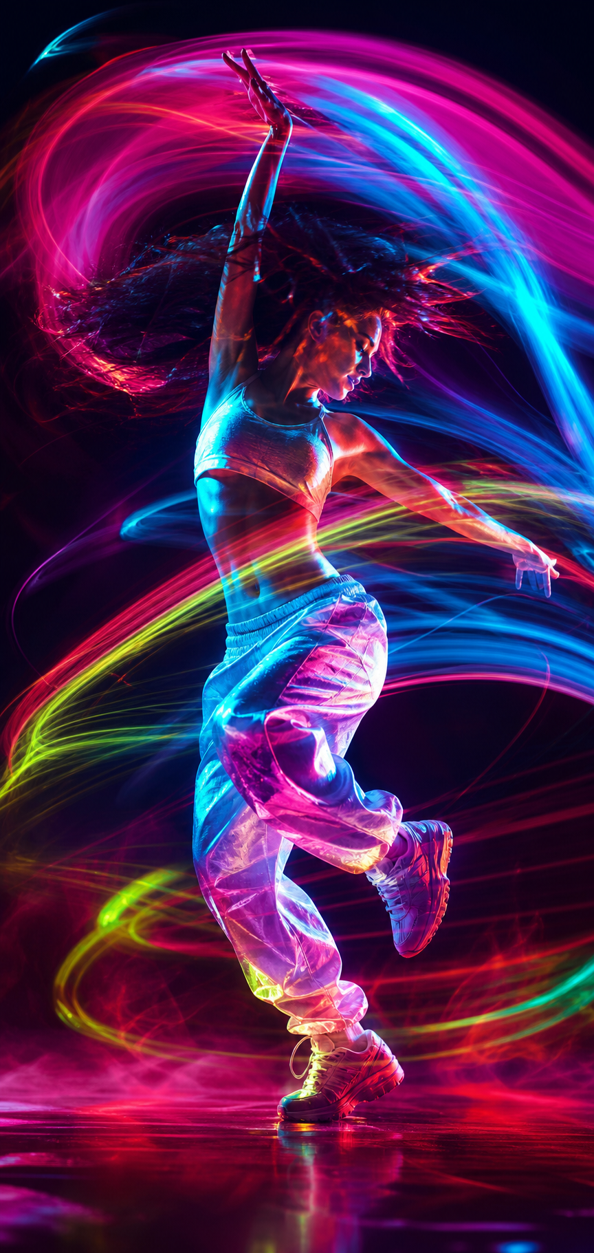 Ballerino in movimento con scie luminose
